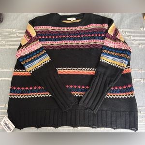 NWT Easel Tribal colorful oversized distressed bottom sweater size S